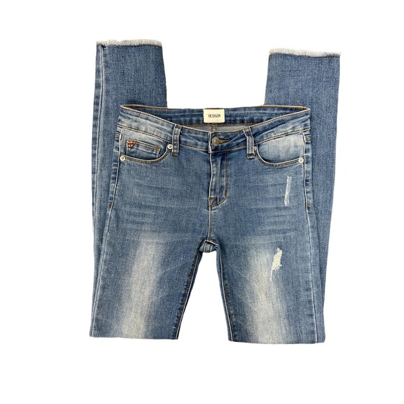 Hudson Distressed Raw Hem Skinny Jeans - Picture 5 of 6